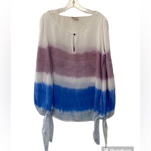 Anthropologie Holding Horses White With Purple & Blue Long Sleeve Blouse…